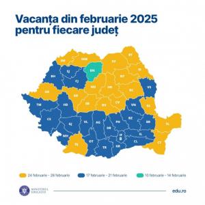 Ministrul Educației, Deca  Structura vacanței școlare din februarie 2025 pentru fiecare județ în parte   