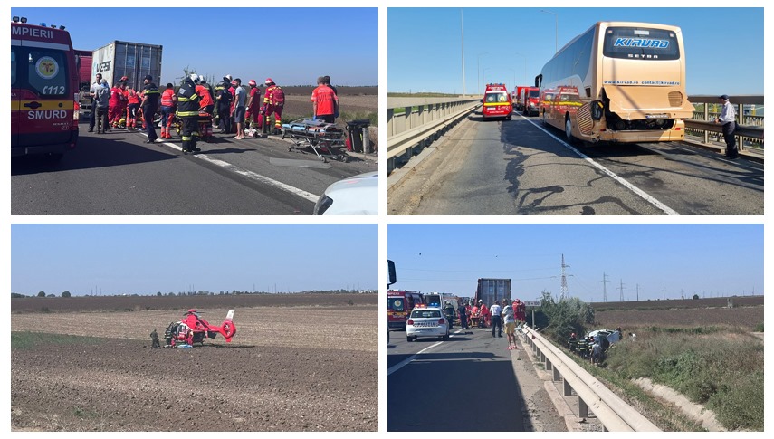 UPDATE Știri Constanta: Accident pe autostrada A4, aproape de Cumpana, intre un autotren si un  microbuz. Din 12 victime implicate, una a decedat(FOTO+VIDEO)             