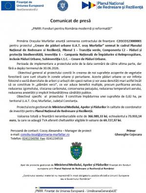 Comunicat de presă „PNRR - Fonduri pentru România modernă și reformată!”    