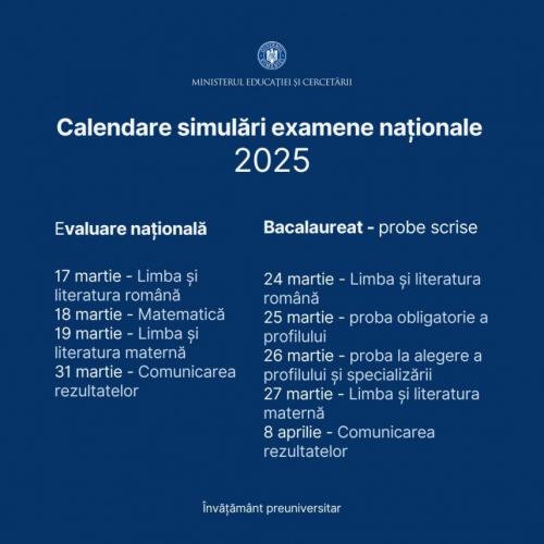 Ministerul Educației a publicat calendarul simulării examenelor naționale