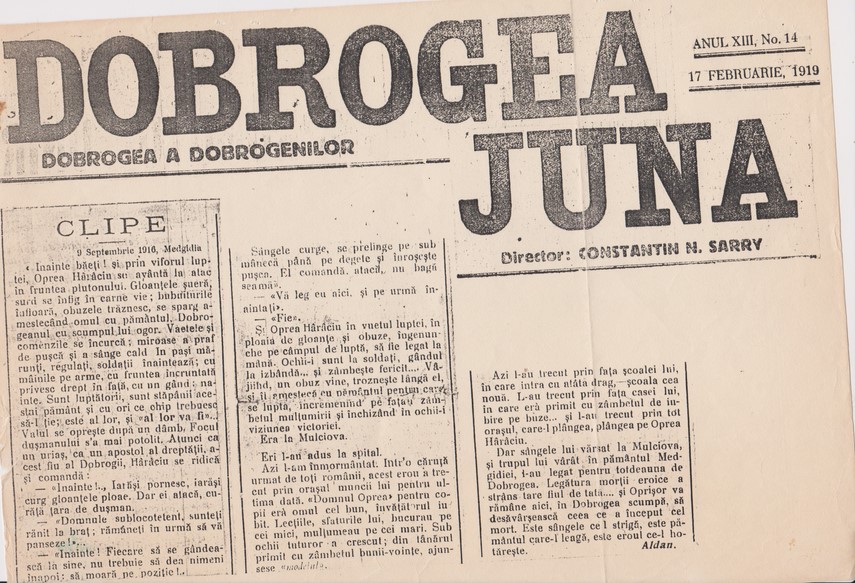 Oprea Hârâciu. Ziarul Dobrogea Jună