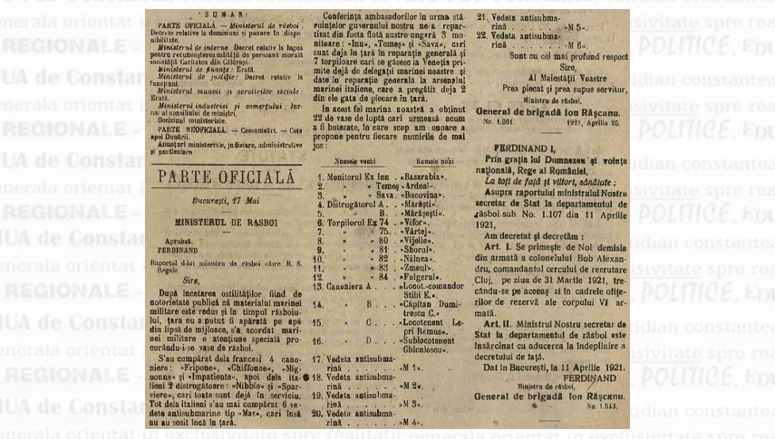 Raportul ministrului de Război, generalul de brigadă Ion Rășcanu privind acordarea unor nume de eroi celor patru canoniere din Divizia de Mare