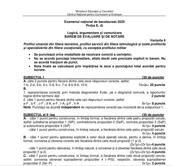 Barem Bacalaureat 2025 la Logica. Cum se rezolvau subiectele (DOCUMENT)  