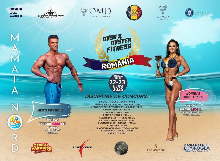 Pe afiș: campionii Andreea Sfiriac și Ionuț Lepădat - imaginea unei generații dedicate sportului. Sursa foto: Facebook (Federația Română de Culturism și Fitness)