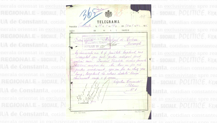 Telegrama căpitan-comandorului Constantin Bălescu către Ministerul de Război