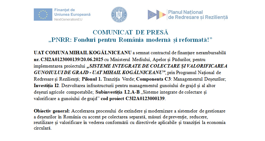 Comunicat de presa PNRR Fonduri pentru Romania moderna si reformata!  