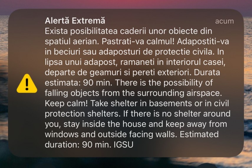 Mesaj RO-ALERT, Sursa foot: ISU „Delta Tulcea”