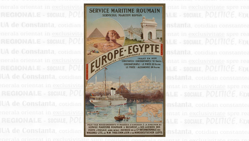 Afiș de promovare a serviciilor oferite de Serviciul Maritim Român în perioada interbelică. Colecția Gabriel-Octavian Nicolae
