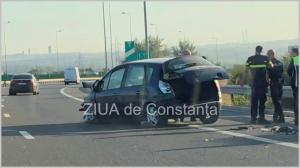 FOTO-VIDEO. IPJ Constanța Trafic restricționat pe A4 după un accident rutier. Un șofer a fost rănit 