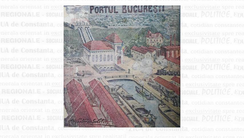 1935. Portul București. Reproducerepe coperta revistei “Energia”după o pictură de Alexandru Poitevin-Scheletti