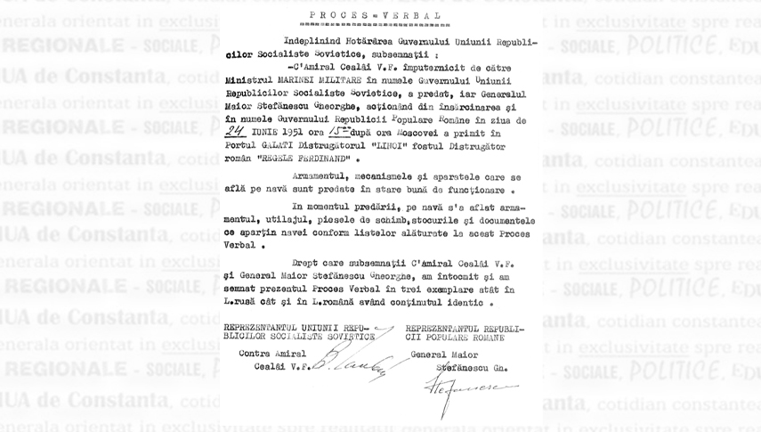 Procesul verbal de restituire a distrugătorului „Regele Ferdinand”