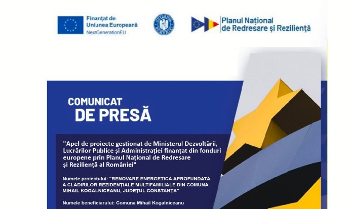 Anunt cu privire la proiectul Renovare energetica aprofundata a cladirilor rezidentiale multifamiliale din Comuna Mihail Kogalniceanu, judetul Constanta“