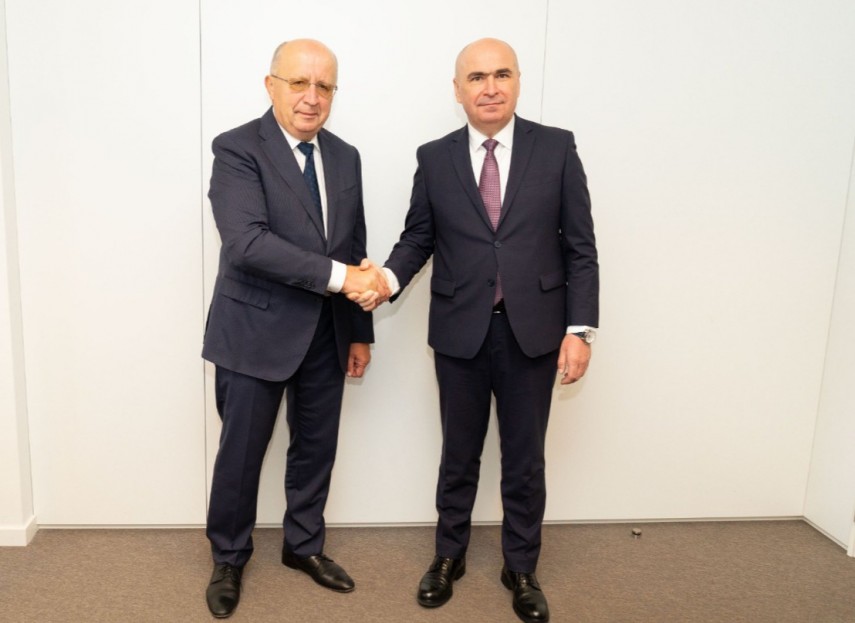 Comisarul european pentru Apărare și Spațiu, Andrius Kubilius, și premierul Ilie Bolojan, Sursa foto: X