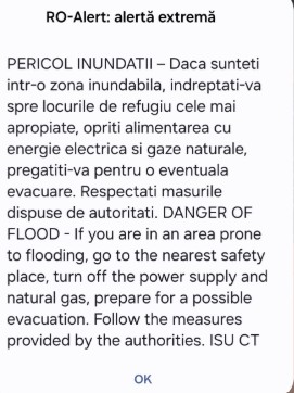 Alerta extrema de inundatii in judetul Constanta: Mesaj RO-Alert emis pentru Mihail Kogalniceanu, Vulturul, Saraiu, Gradina 