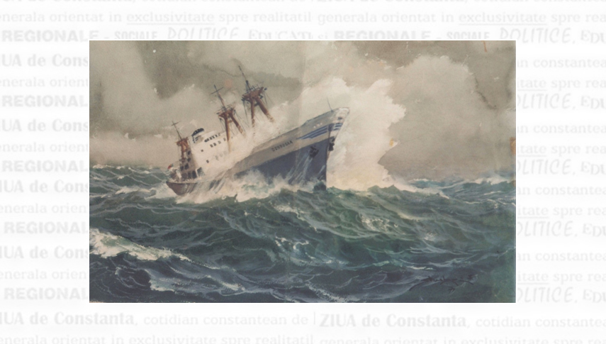 Cargoul „Dobrogea”. Reproducere după o pictură de Comandor Dimitrie Știubei