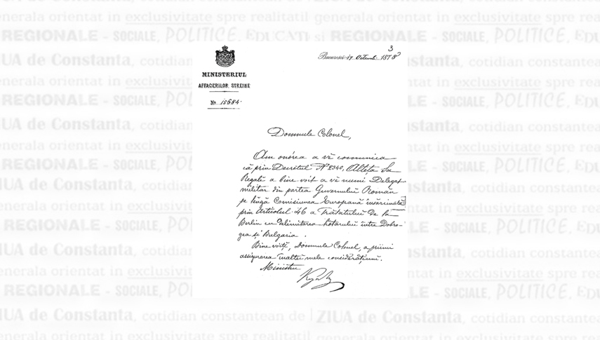 Facsimil al deciziei de a se numi un delegat militar din partea guvernului român pe lângă Comisia Europeană a Dunării. Semnătura aparține lui Mihail Kogălniceanu