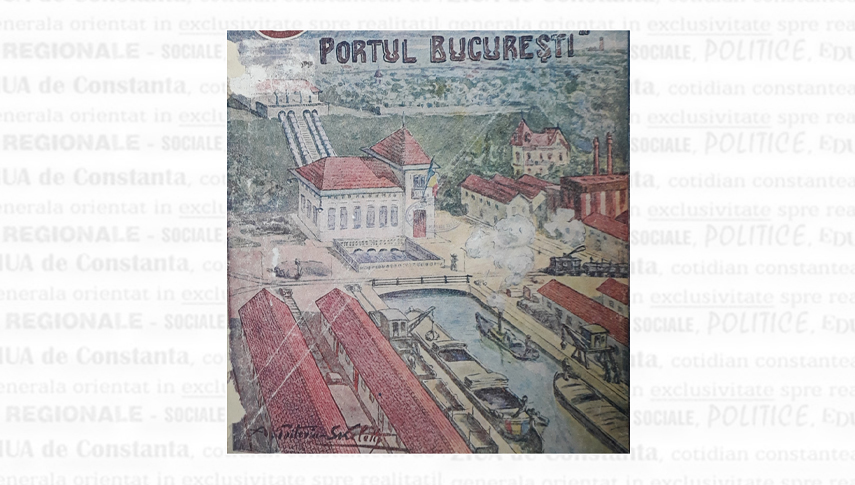 Portul București. Reproducere după o pictură de pe coperta revistei “Energia” nr. special 11-12/1935