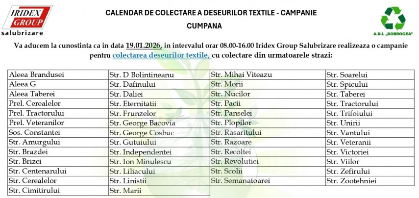 campanie pentru colectarea deseurilor textile in comuna cumpana in zilele de 16 19 si 20 ianuarie 2026 campanie pentru colectarea deseurilor textile in comuna cumpana in zilele de 16 19 si 20 ianuarie 2026