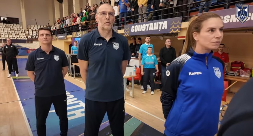 Florin Voinea, Radu Began și Alexandra Trică, în staff-ul tehnic al CSM Constanța. Sursa foto: captură Facebook (CSM Constanța) 