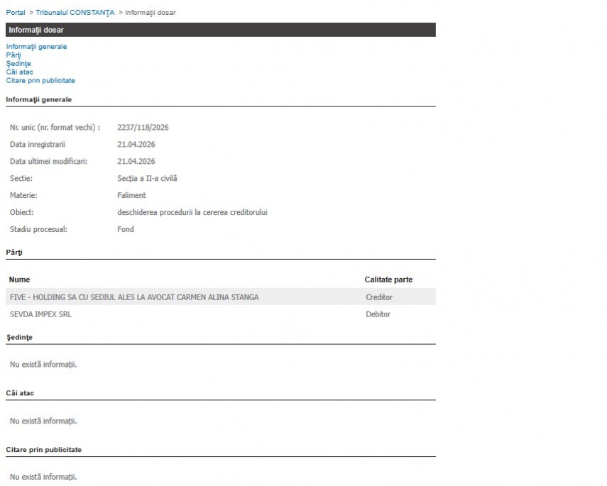 Captură portalul instanțelor de judecată
