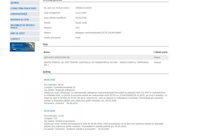 justitie constanta sim auto spedition srl la judecata cu inspectoratul de stat pentru controlul in transportul justitie constanta sim auto spedition srl la judecata cu inspectoratul de stat pentru controlul in transportul