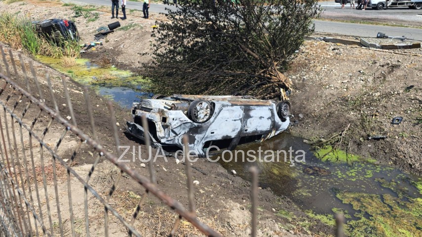 stiri constanta azi accident grav la pecineaga o masina s a rasturnat si a luat foc 950163