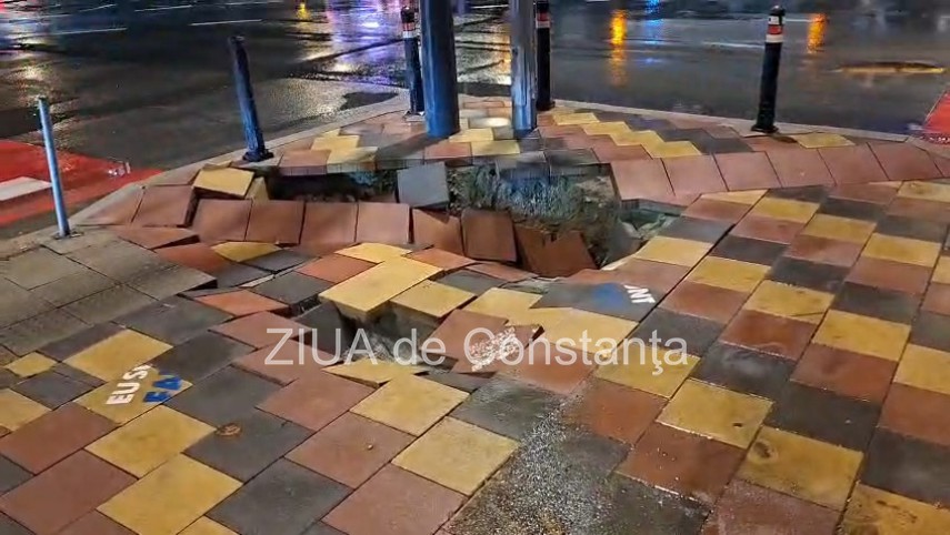 foto video trotuar surpat la intersectia icil din constanta pe fondul vremii instabile un crater periculos foto video trotuar surpat la intersectia icil din constanta pe fondul vremii instabile un crater periculos