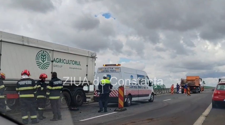 FOTO+VIDEO: Accident rutier pe Autostrada A4 Agigea-Ovidiu! Un autotren incarcat cu cereale a rupt parapetul median si a intrat pe contrasens    